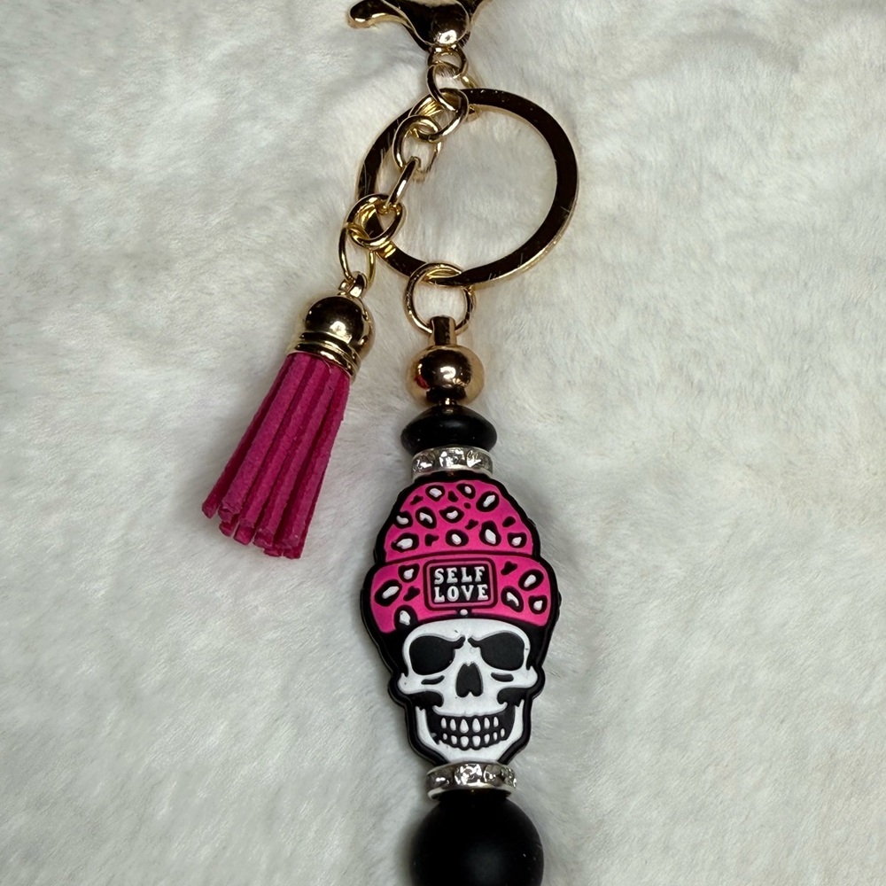 Pink and Black Skull Keychain